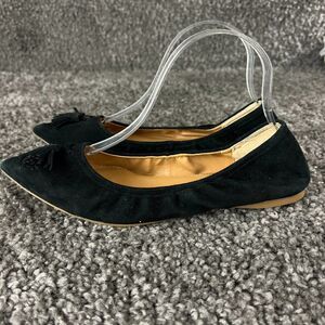 J Crew Suede Stretch Tassel Flats Womens 8.5 Black Ballet Leather Comfort Shoes